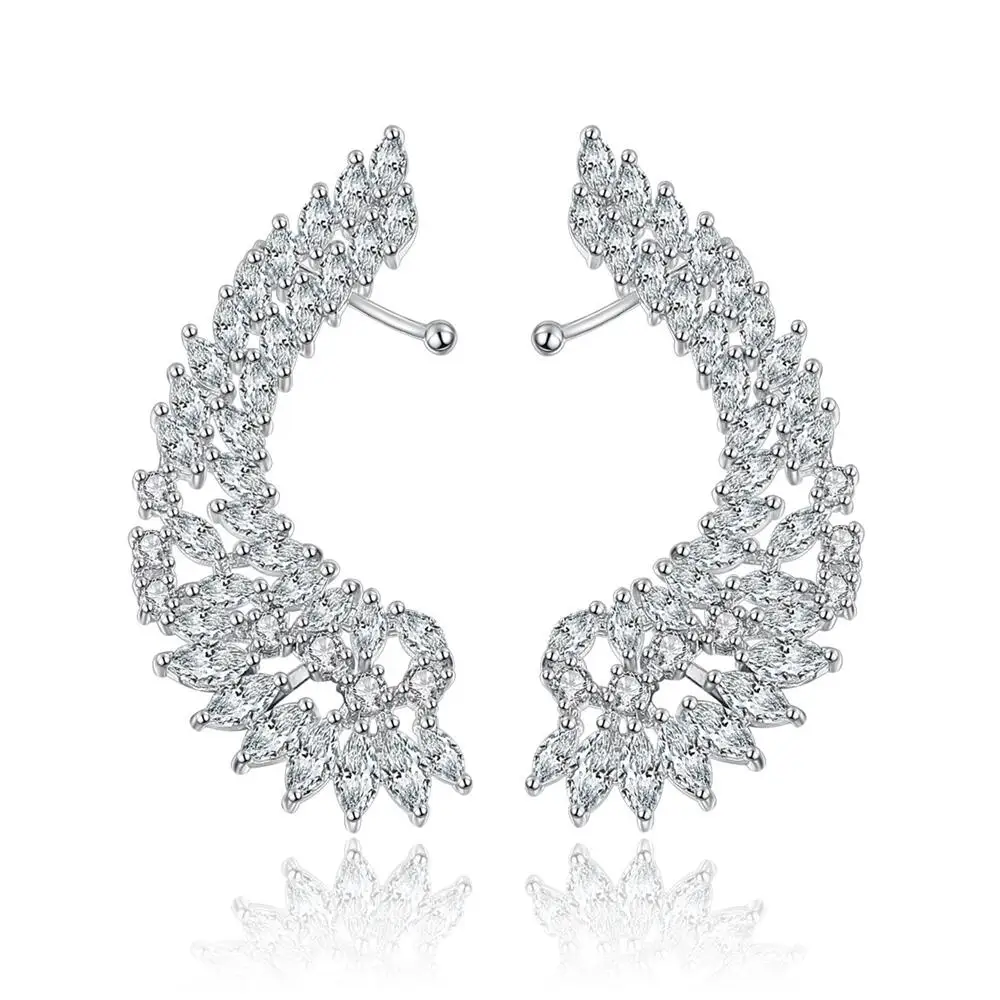 

SENYU Fashion Bridal Jewelry Luxury Lady's CZ Crystal Angel Wing Ear Sweep Wrap Cuff Earrings Rhodium Plating Climber Earrings