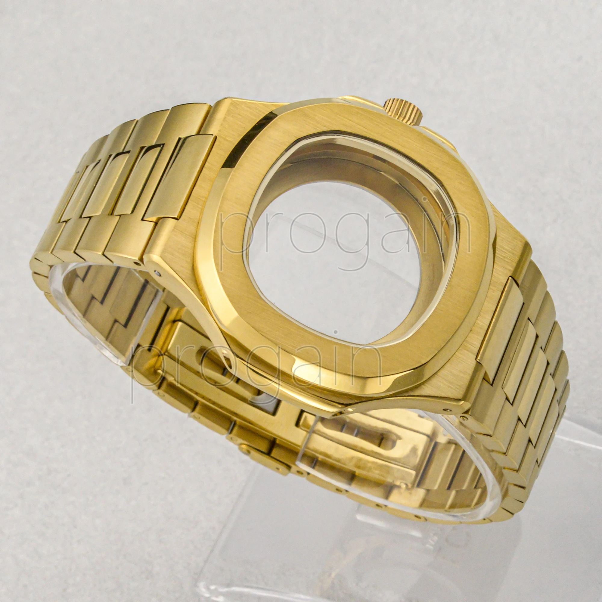 Золотые мужские часы из нержавеющей стали 316L Прозрачный женский ремешок