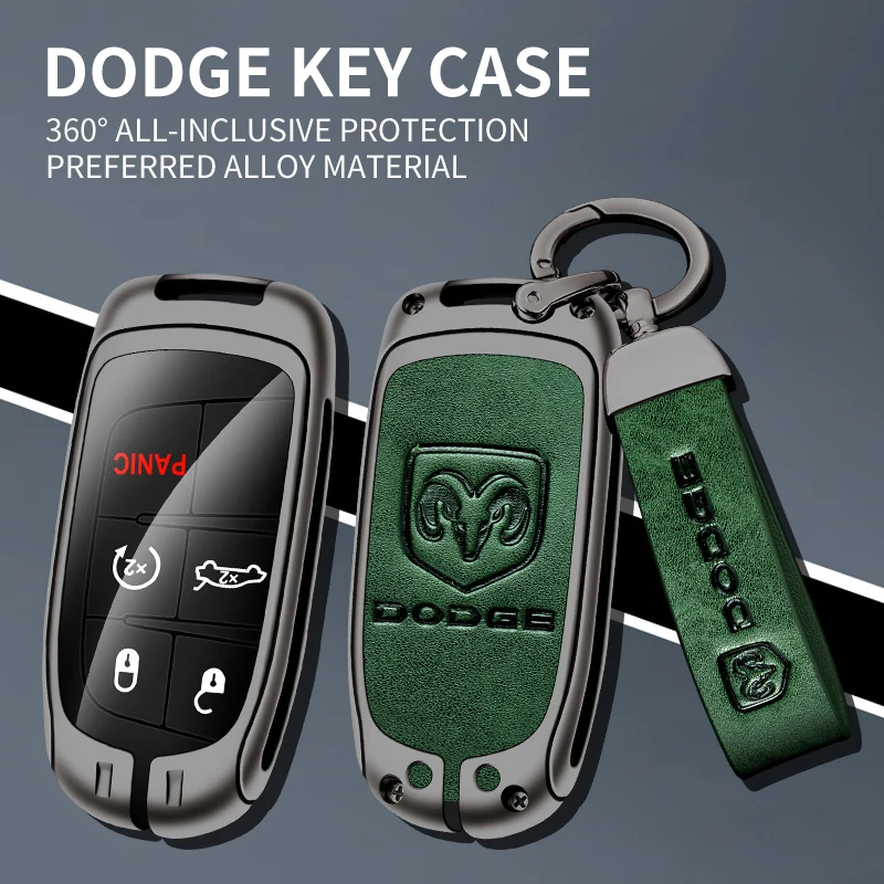 

Metal+Leather Car Key Cover For Dodge Ram 1500 Journey Charger Challenger Car Keychain Car Key Rope Car Key Case Car Accessories