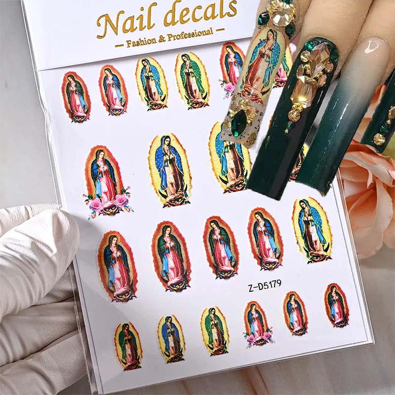 

1pc Luxury 3D Nail Decal Virgencita Nail Art Sticker Baby Angels Adhesive Designs Tip Wraps Acrylic Manicure Decoration Sliders