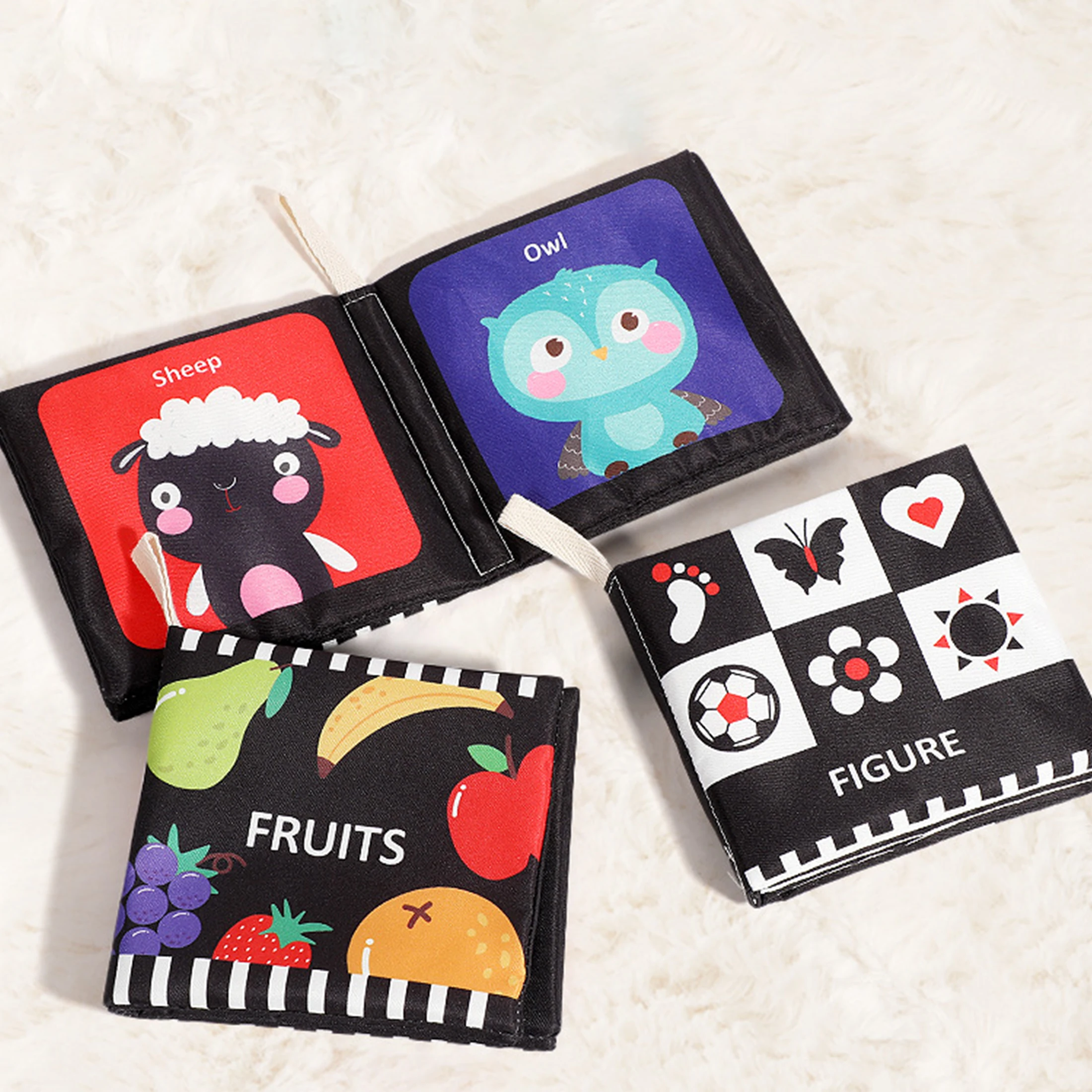 Детская Черно-белая Тканевая Книга С Кольцом И Животным Узором Развивающие