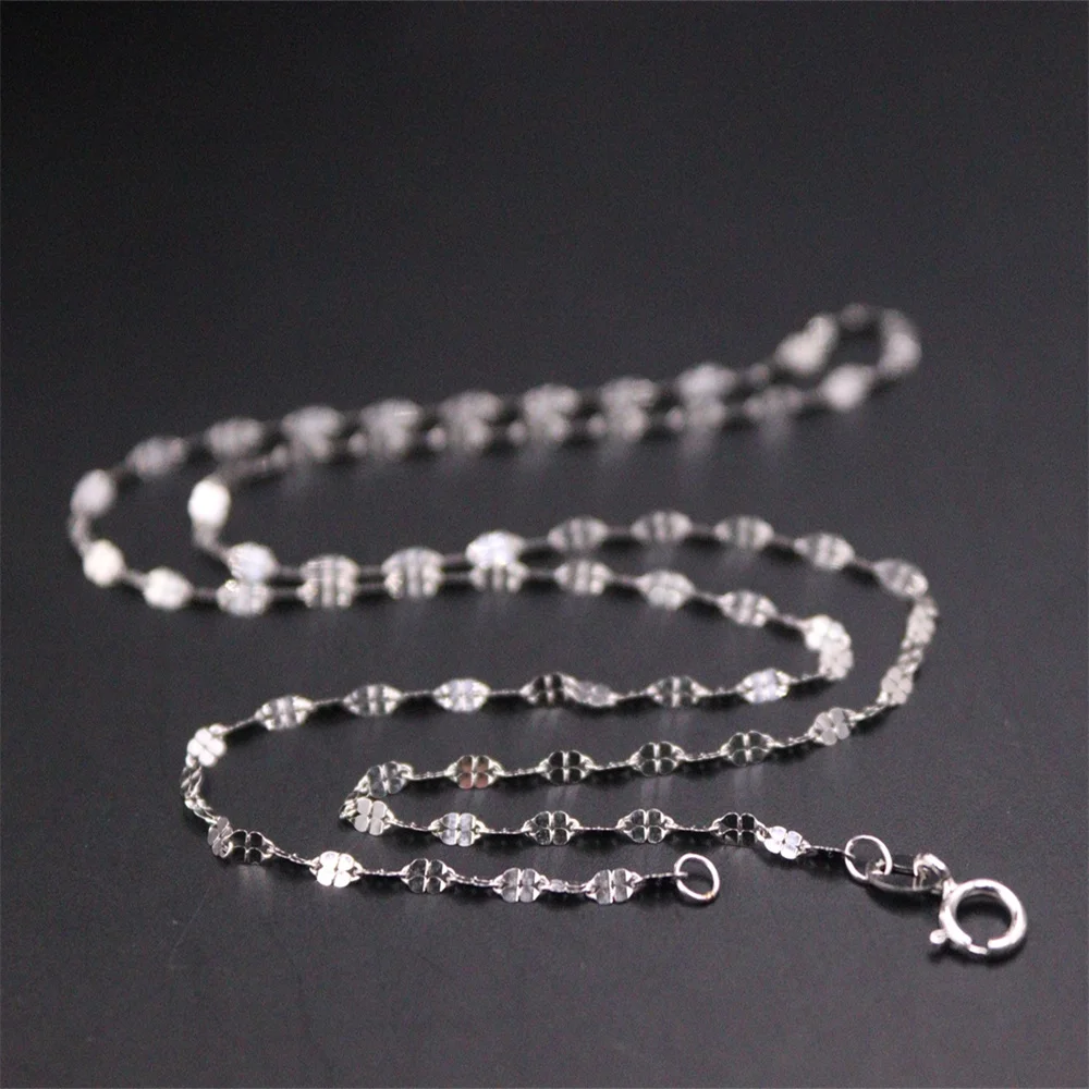 

Pure Au750 18K White Gold Women Clover Link Necklace 16inch L 1-1.2g
