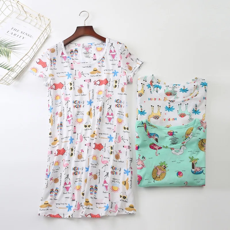 

Plus Size loose night dress Women's nightie Nightgown short sleeve Cute Cartoon sweet casual sleepwear female sleep dress