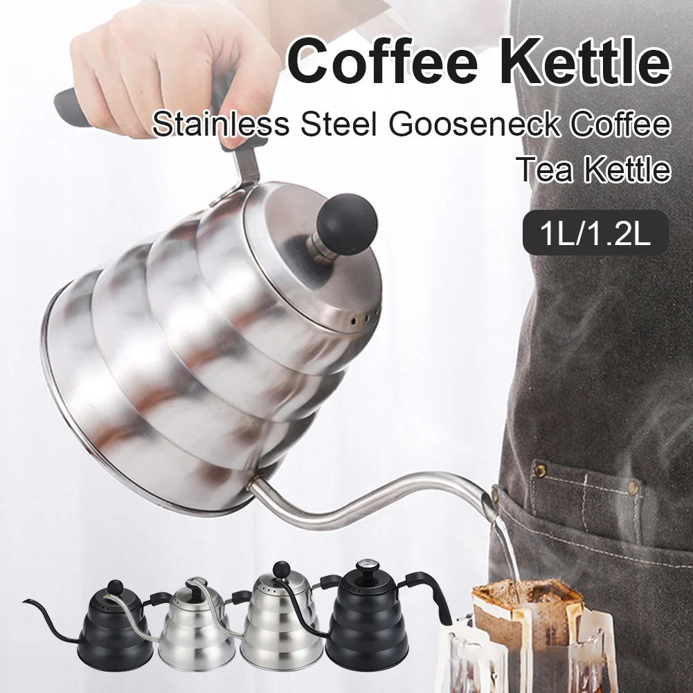 

1L/1.2L Stainless Steel Coffee Kettle with Thermometer Gooseneck Thin Spout for Hand Drip Pour Over Coffee Tea Pot Teapot