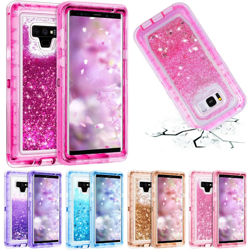 

3 in1 Glitter 3D Bling Sparkle Flowing Quicksand Liquid Transparent Shockproof TPU Case For Galaxy S10 S10 Note9 S9 S21 S22 Case