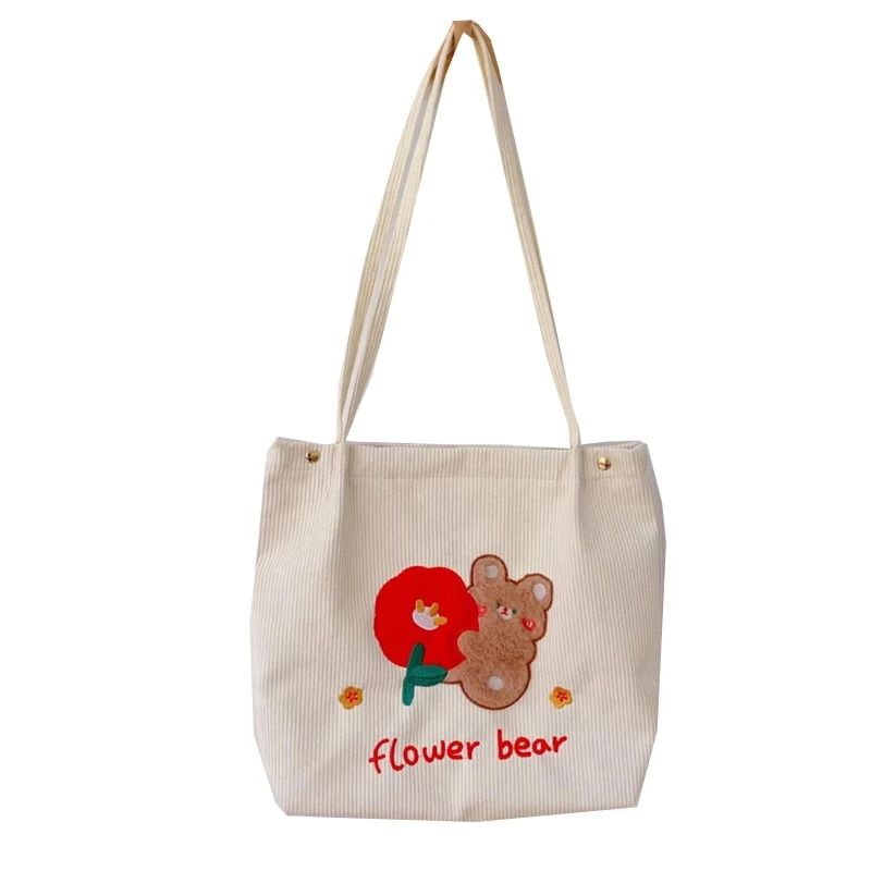 

Corduroy Tote Bag Cute Bear Rabbit Shoulder Bag Women Hand Bag Storage Pouch