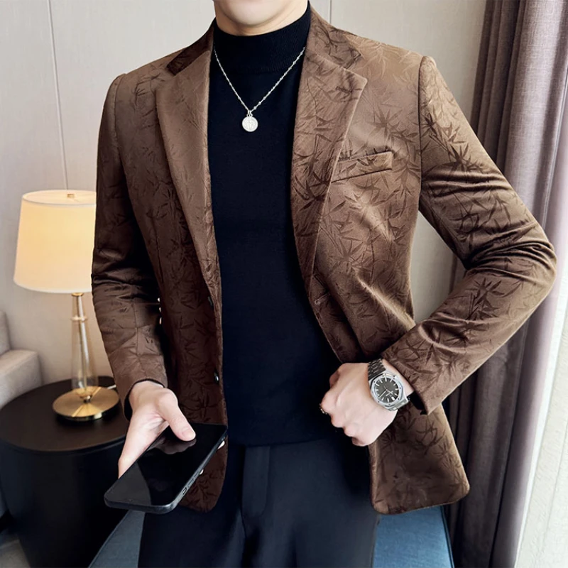Мужские бархатные блейзеры в британском стиле осенне-зимние приталенные