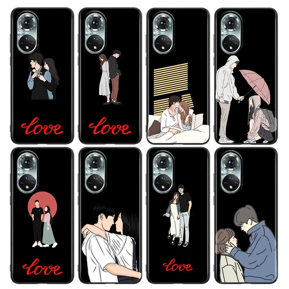 

Cartoon Girl Boy Love Phone Case for Honor X8 60 8X 9X 50 30i 21i 20 9A Play Nova 8i 9 SE Y60 Magic4 Pro Lite Silicone Case
