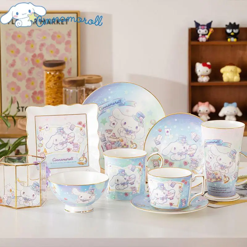 

Sanrio Tableware Cinnamoroll Porcelain Tableware Dream Cartoon Dishes and Chopsticks Kawaii Household Appearance Tableware