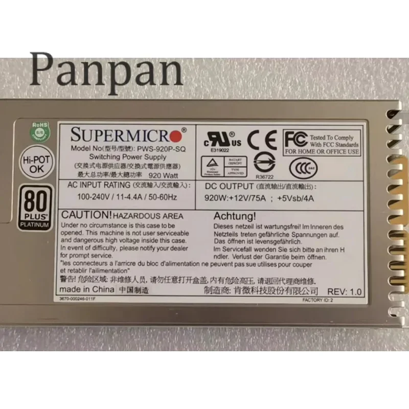 Оригинальный блок питания для Supermicro 80plus Platinum 920 Вт импульсный источник PWS-920P-1R