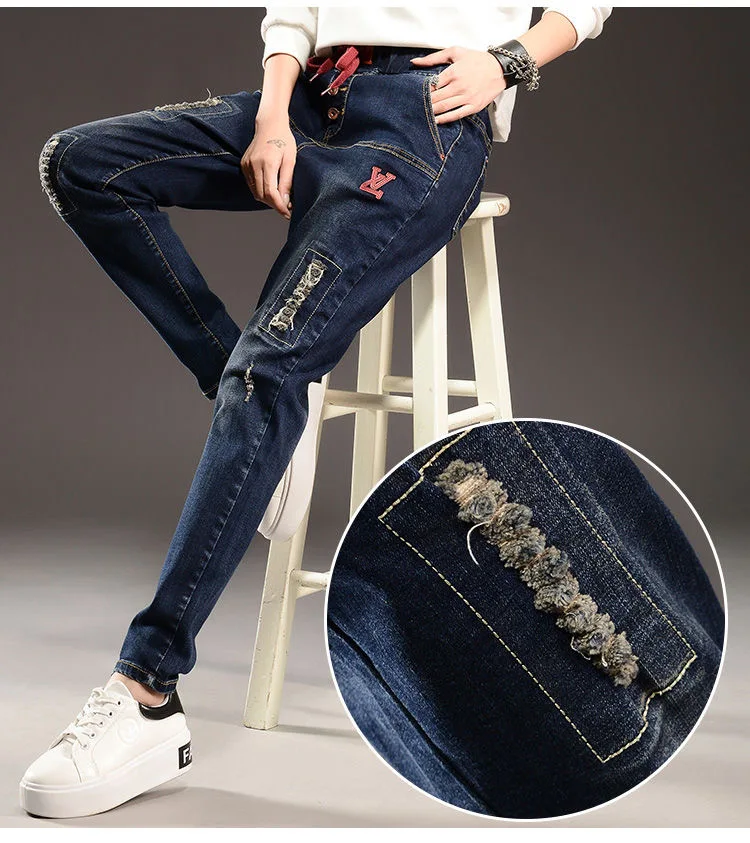

Fashion Mother Jeans Female Winter Thick Harlan Pants High Waist Slimming Middle-Aged Women's Warm Pants Cotton