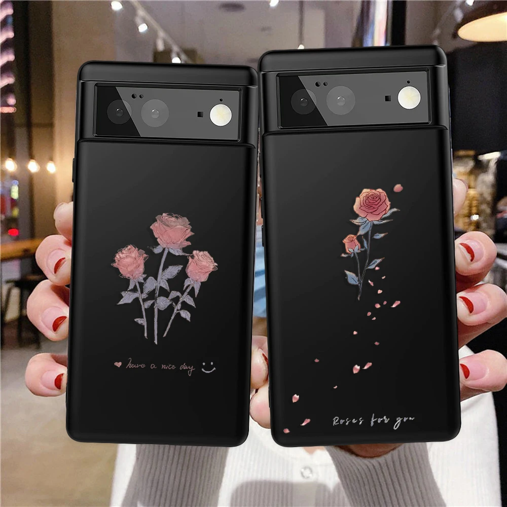

Rose Flower Phone Case For Google Pixel 7a 7Pro 7 6a 6 6Pro For Pixel 5 5a 4a 5G 4XL 4 3XL 3 3a 3aXL Luxury Black Soft TPU Cover