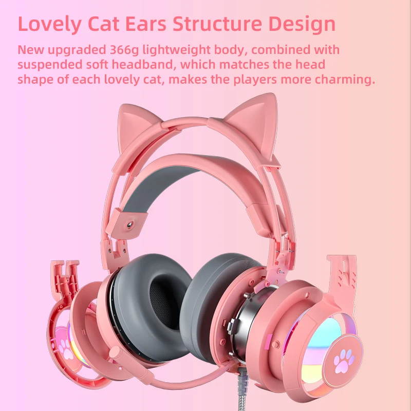 Для наушников PS5 с микрофоном HiFi Stereo Bass Cat Ears Headset Gamer Girls RGB Black Pink Helmet for PC Laptop Phone Xbox.