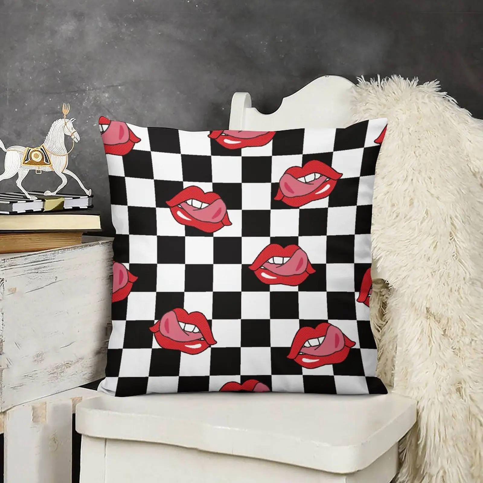 

Throw Pillow Covers Set of 2 Cushion Covers Home Decorative Soft Cushion Covers for Bed Living Room Style Red Lips Repeat