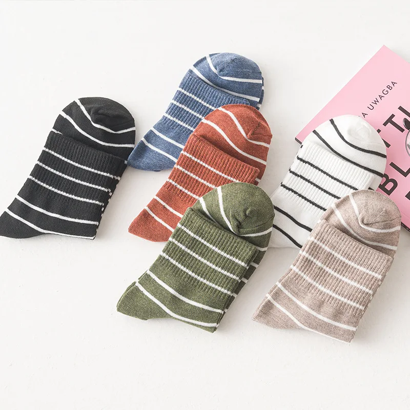 Retro Striped Socks Children's Women Medium Tube Socks Spring and Autumn Cotton Stockings Korean Cute Stockings Japanese Socken