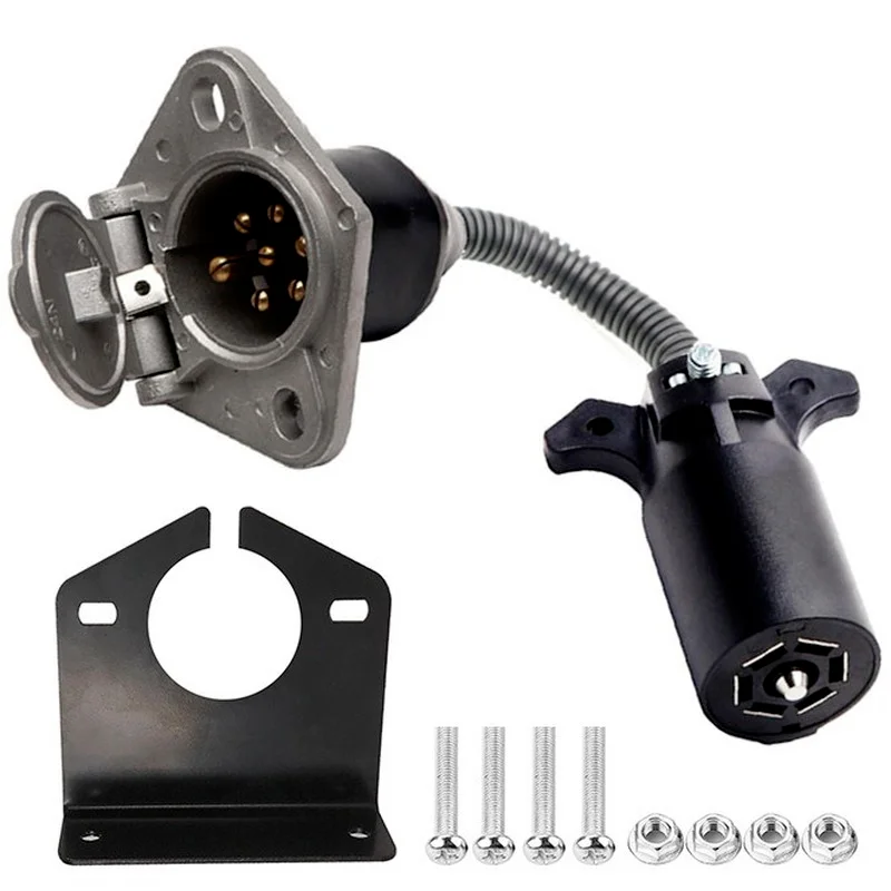 

Trailer Plug Adapter American 7-pin Blade To 7-pin Round Socket UAG717 with Bracket Trailer Circuit Adapter Rv Accessories