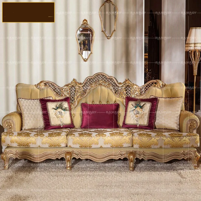 

Italian European Sofa Solid Wood Carved Fabric Living Room Sofa Combination French Luxury Sofa Width Style Filling Appearance