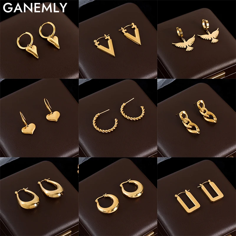 Серьги GANEMLY из нержавеющей стали 316L с геометрическим сердцем для женщин новый