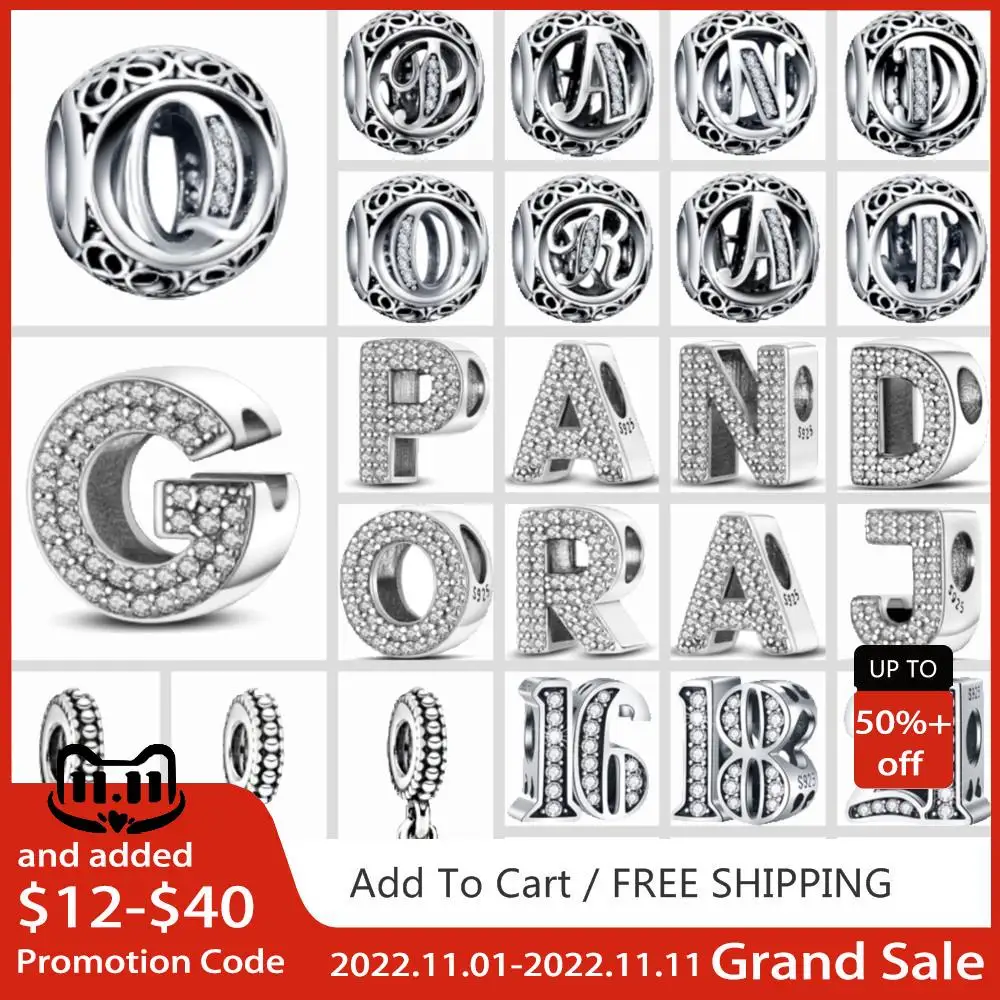 

New 925 Sterling Silver 26 A to Z Letter Charm 16th 18th Bead Fit Original Pandora charms Bracelet DIY Women Jewelry accessories