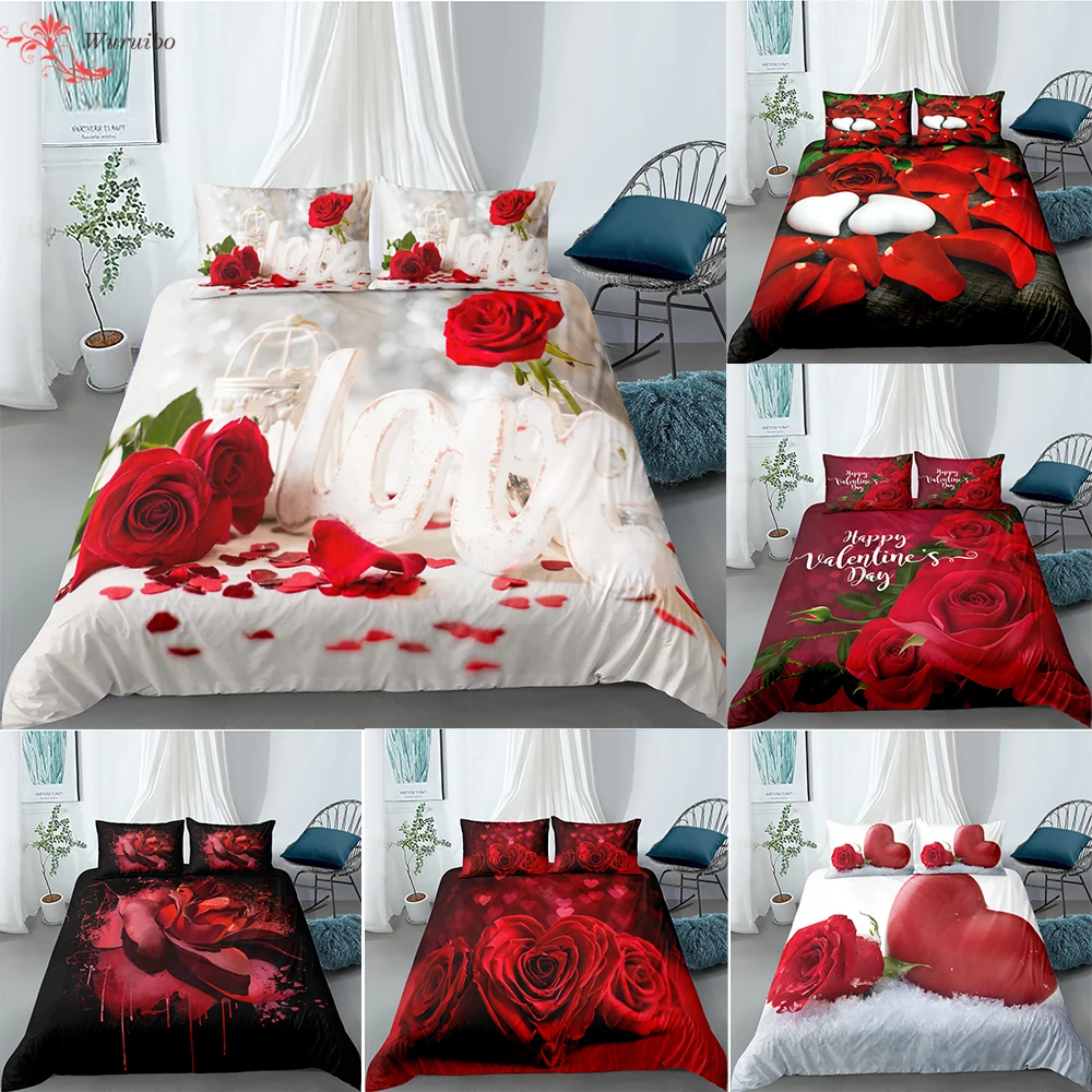 

Homesky Valentine's Day Wedding Flower Bedding Set 2/3 Pcs Luxurious Rose Heart Love Duvet Cover Queen Twin King Size Pillowcase