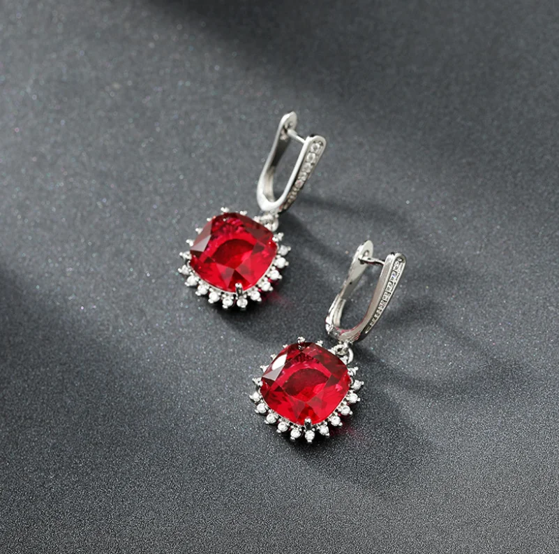 

ANGLANG Luxury Square Shaped Drop Earrings with Red Cubic Zirconia Statement Earrings Wedding Party Jewelry for Women