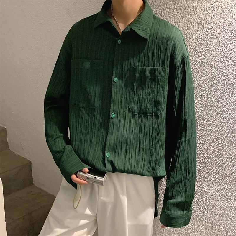 

2022 New Men Casual Shirts Striped Single Breasted Long Sleeve Loose Korean Chic Fashion Clothing Thin Outwear Tops Blouse W401