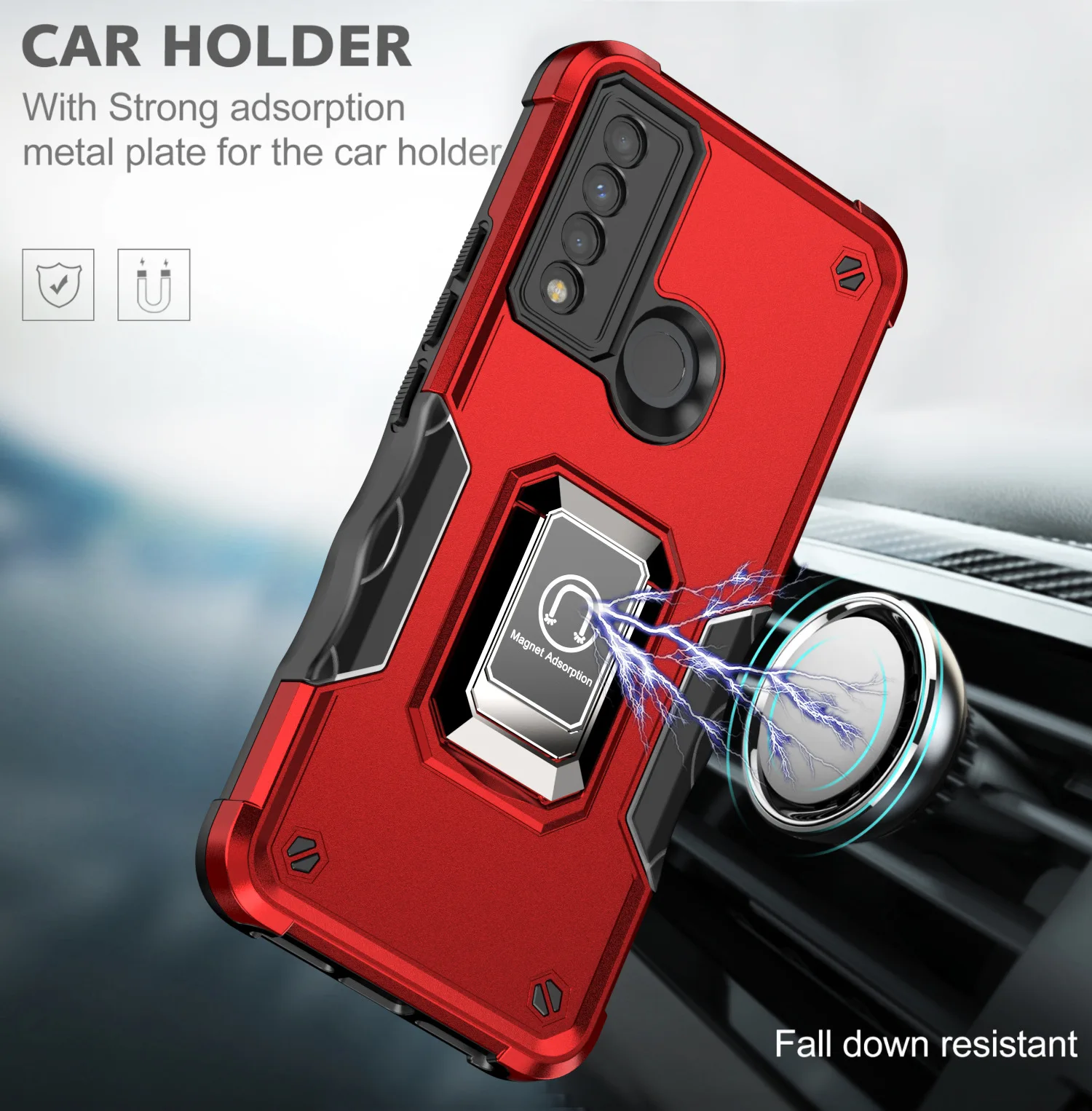 

For TCL 20XE Phone Case with Finger Ring 2-in-1 Anti-Drop Magnetic Shockproof Combo Case