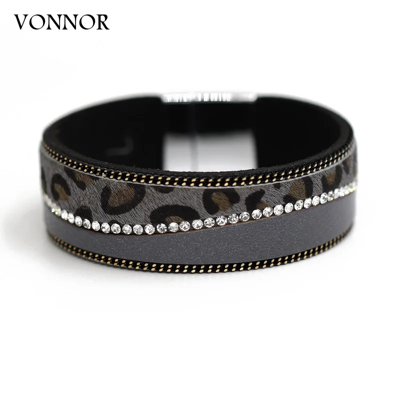 Браслеты для женщин, модный кожаный браслет с леопардовым узором, браслет с магнитной застежкой, наручные украшения, женские подарки для девочек