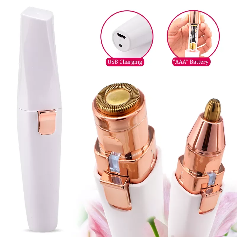 

2 In 1 Electric eyebrow trimmer USB Rechargeable hair remover women shaver LED light lady Epilator Razor face Makeup Tool