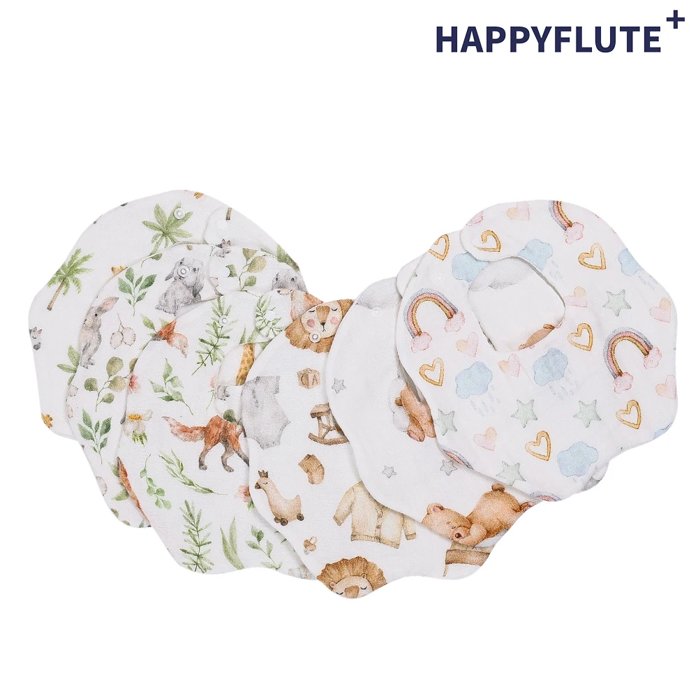 

HappyFlute 100% Cotton Baby Bib Absorb Water 360° Rotation Comfortable Breathable