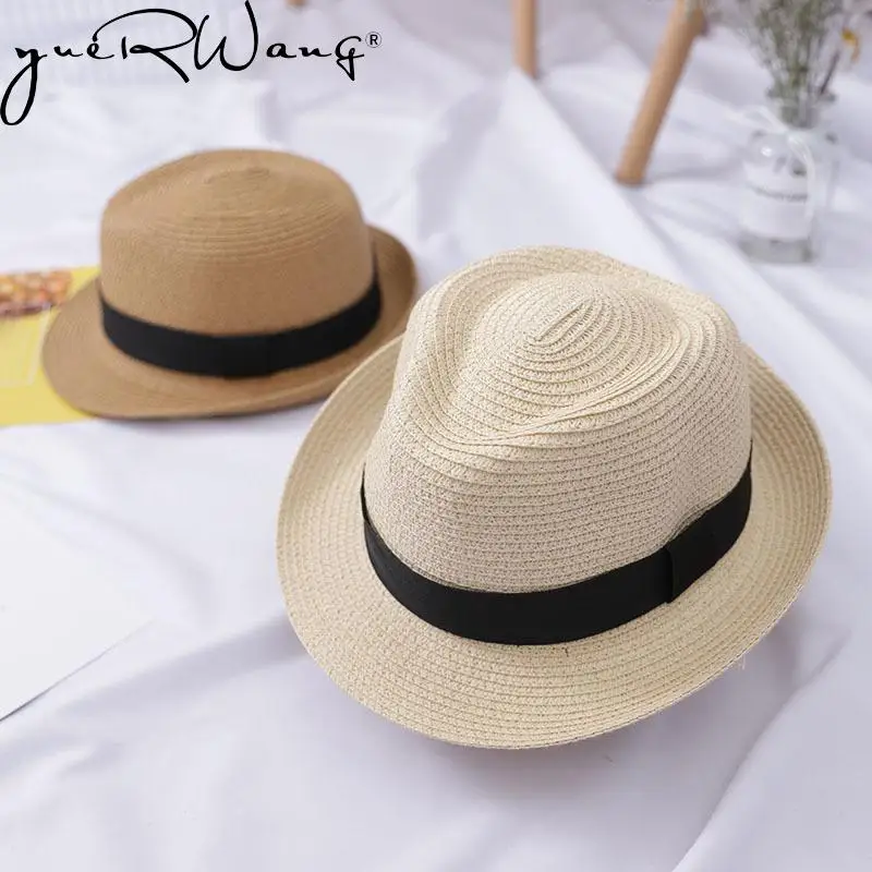 

YUERWANG Women Hats Parent child Jazz Hats 2022 Summer Panama Straw Hats Children Beach Sun Hats Fashion All Match Cap