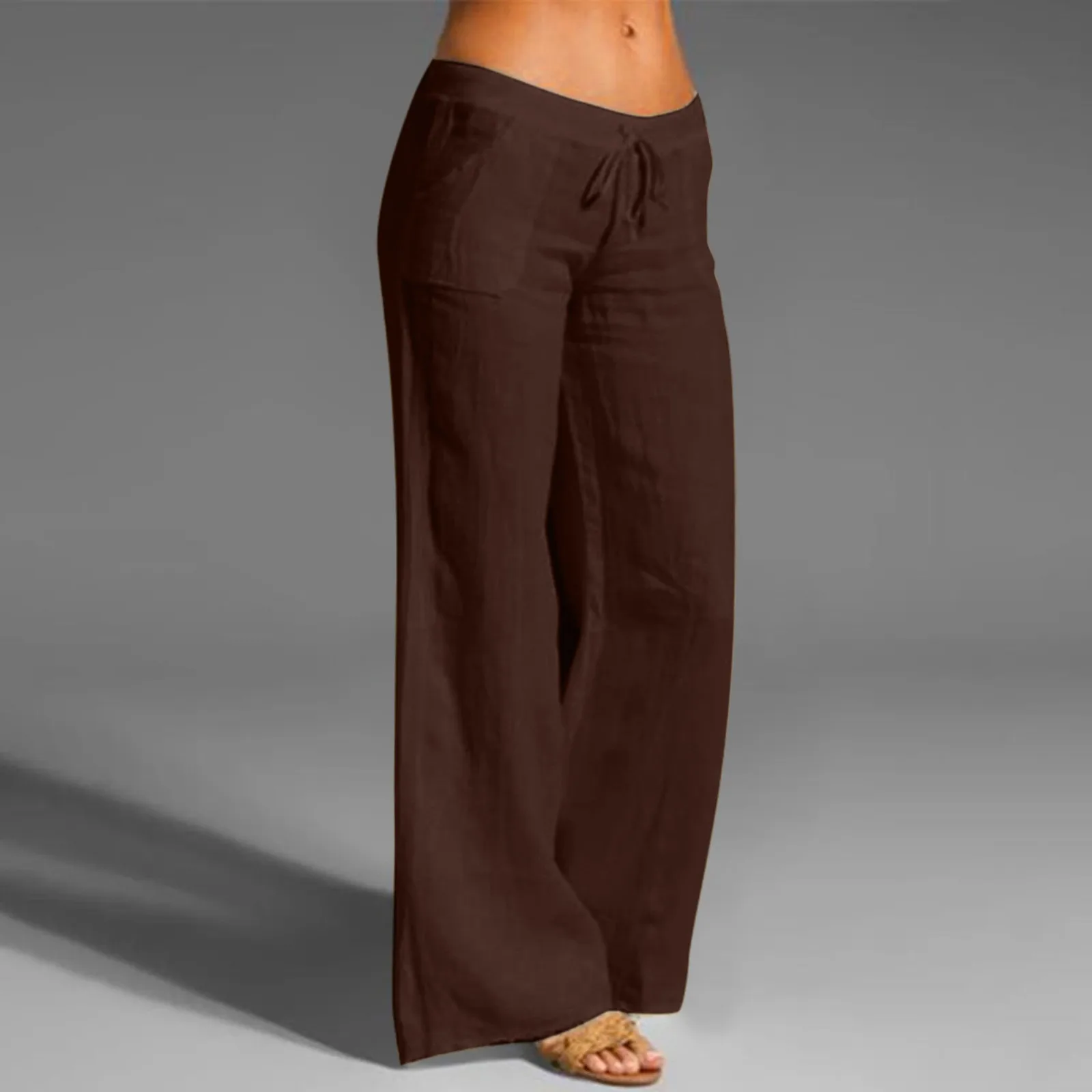 

Cotton Beachwear Long Trousers Solid Color Wide Legs Pants Elastic Pantalettes Lace Up Women Pants Appears Thin Pantalon 2023