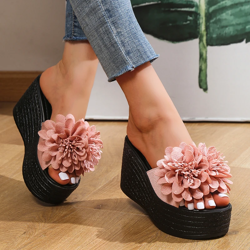 

2023 Wedges Sandals Women Slippers Summer Beach Platform Shoes Flower Slippers Women High Heel Slippers Women Fashion Slippers