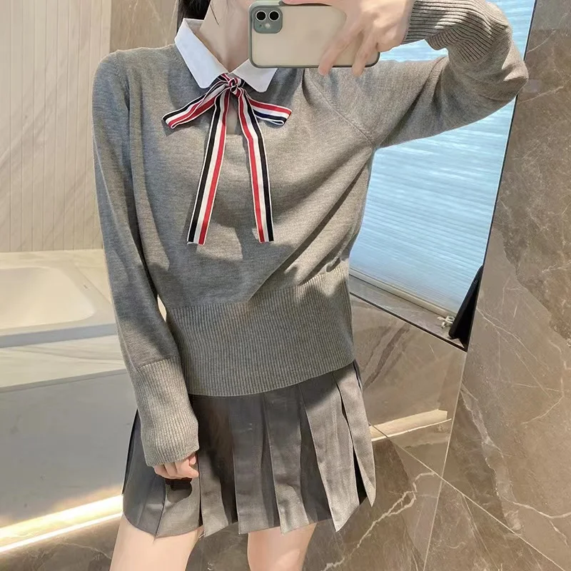 Осень-зима 2024 шерстяная тканая лента в студенческом стиле галстук из двух частей