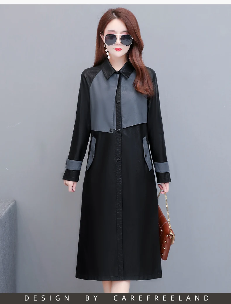 

Spring Autumn New Women Leather Jacket Long Women's Leather Coat Fashion tops Female Motorcycle Clothing faux leather Outerwear
