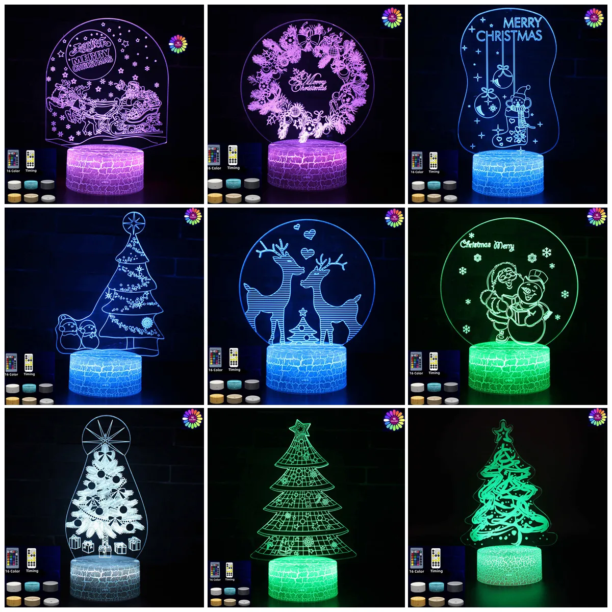 

3D Christmas Led Night Lights Touch Creative Gift Light Visual Table Lamp Xmas Tree Snowman Pattern for Kids Bedroom Decoration