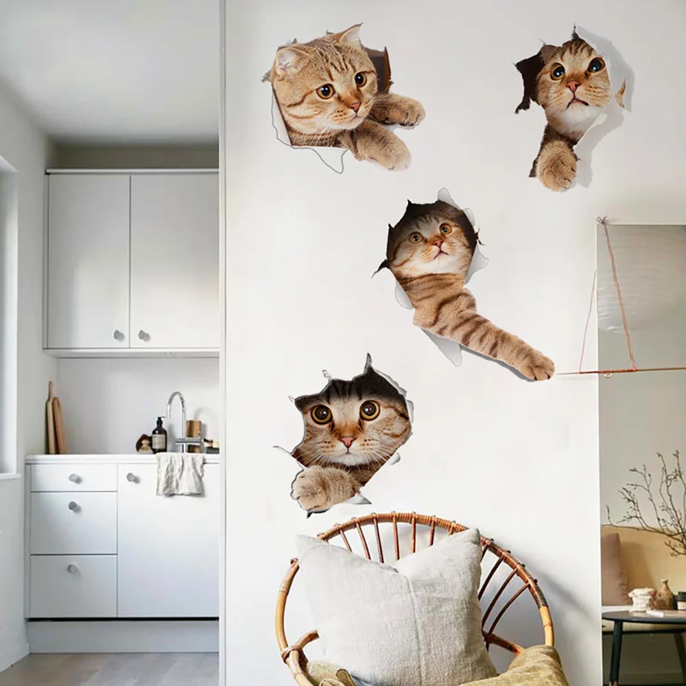 

Wall Stickers Cute Kitten Broken Wall Hole Living Room Refrigerator Stickers Toilet Cover Decorative Stickers Custom