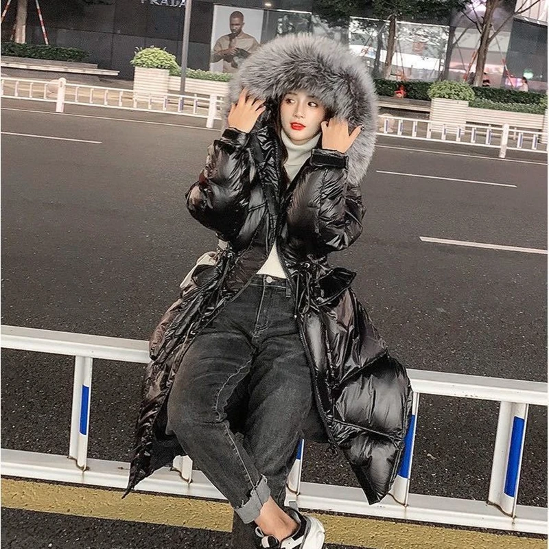 Winter Jacket Women 2022 New Long Fashion Down Cotton Coat Famale Clothing Hooded Thick Warm Solid Loose Padded Parkas Blue Top