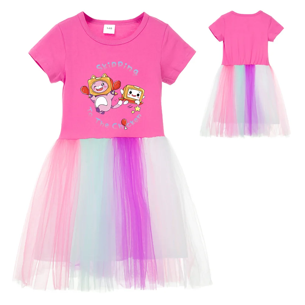 

Одежда для девочек, новинка 2022, летние платья принцессы Lankybox, детское платье с коротким рукавом, одежда для дня рождения, детские платья 100 см...