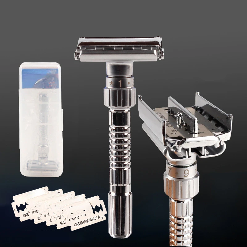 

Men Metal Adjustable Double Edge Classic Safety Razor With 5 Blades