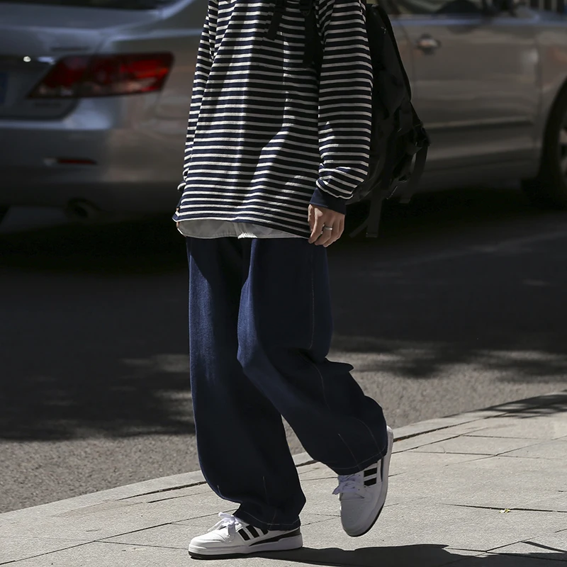 Blue Black Baggy Jeans Men Fashion Oversized Wide Leg Jeans Mens Japanese Streetwear Hip Hop Loose Straight Denim Trousers Men