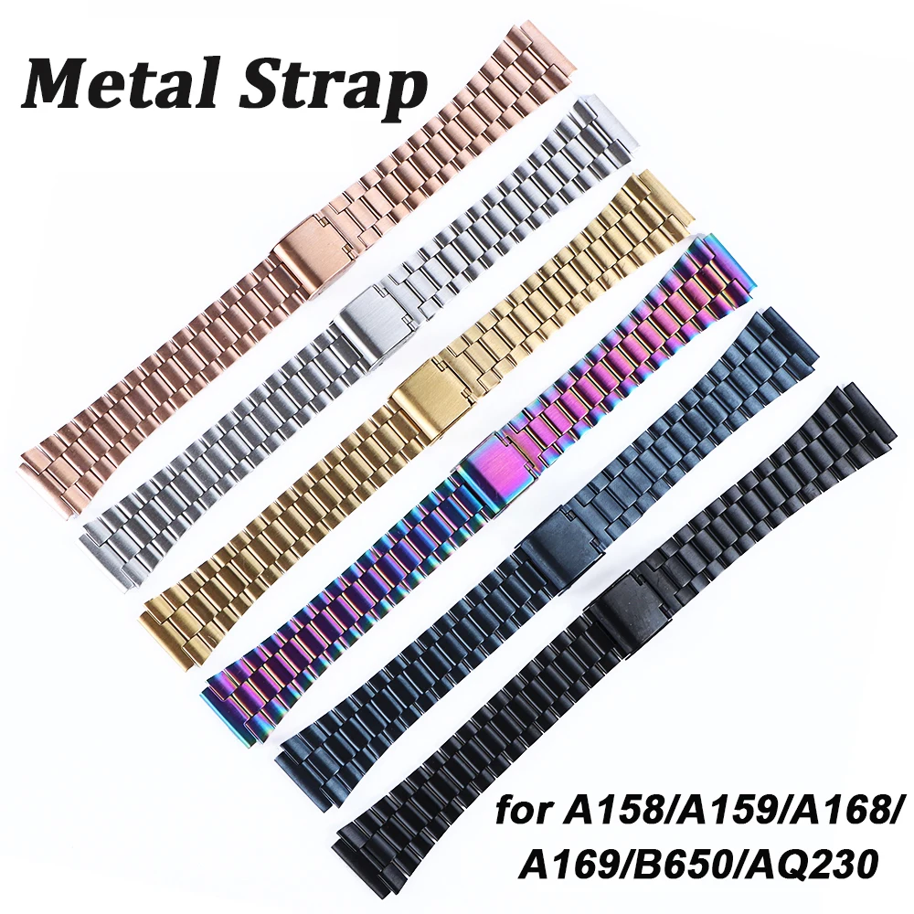 

Stainless Steel Watchband For CASIO A158/A159/A168/A169 /B650 /AQ230 /AE500W For Classic Small Square Silver Block Metal Strap