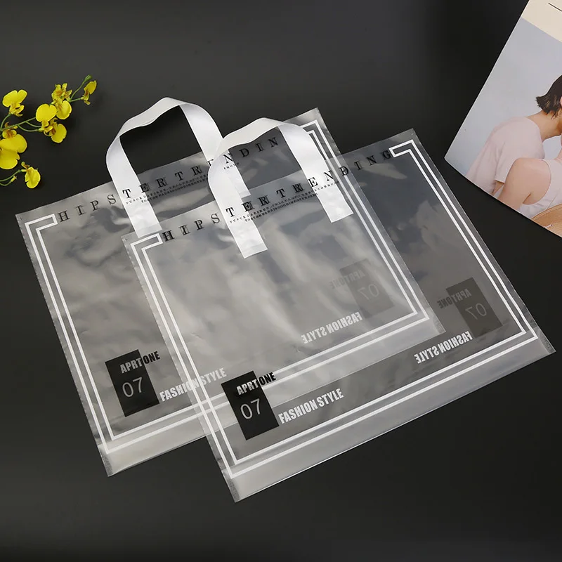 

50pcs/lot Transparent Gift Bag Reusable PVC Thicken Gift Wrapping Handbag Plastic Shopping Tote Bag Clear Drinks Packaging