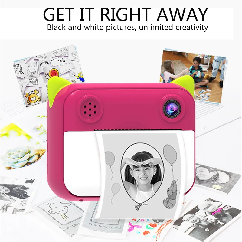 

Kids Toy Instant Print Camera Mini Digital Camera With HD Video Recording Dual Lens Thermal Photo Paper Birthday Gift Boys Girls