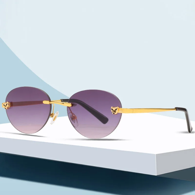 

Cross-border Leopard Head Frameless Sunglasses Ladies Trend Versatile Sunglasses Ocean Film Street Shot Glasses