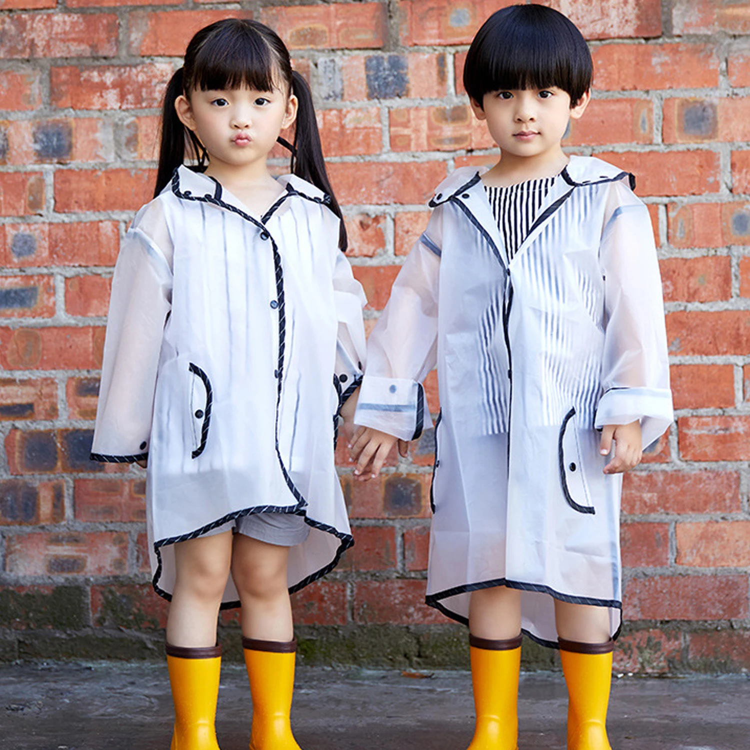 

Kids Boys Girls Raincoat Transparent EVA Waterproof Windproof Hooded Rain Coats Big Hat Poncho Extended Brim Rainwear Rainsuit