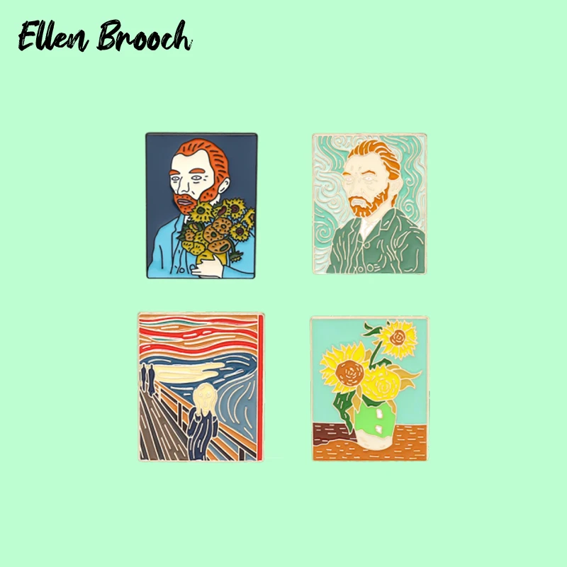 Брошь в виде подсолнуха с изображением картины Ван Гога