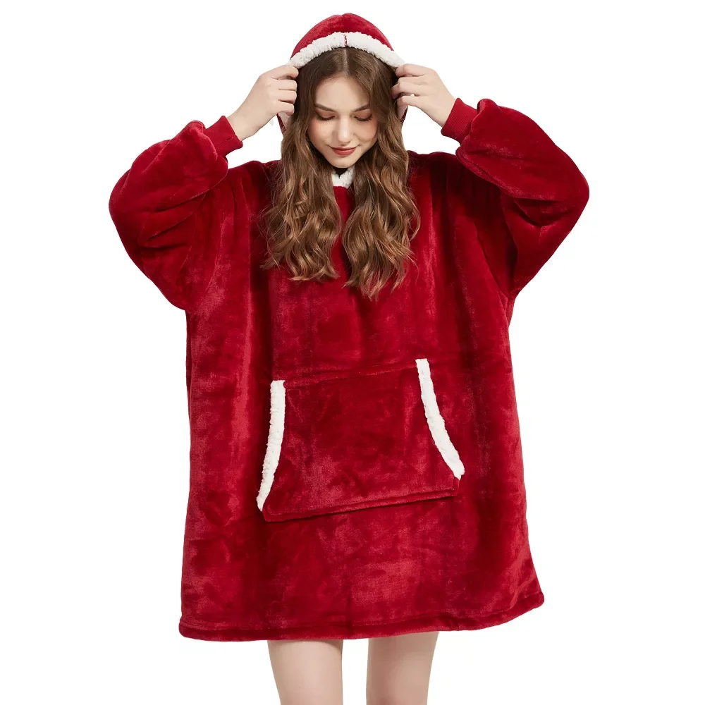 

Зимнее шерповое одеяло с рукавами, ультраплюшевая флисовая толстовка, одеяло с капюшоном, розовое, серое, винное, синее теплое фланелевое од...