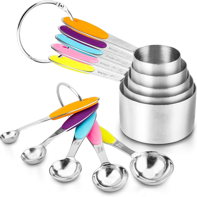 

Measuring Cups and Spoons Set ,10 Piece Stainless Steel Measuring Spoons and Cups with Soft Silicone Handles and Clearly Scale