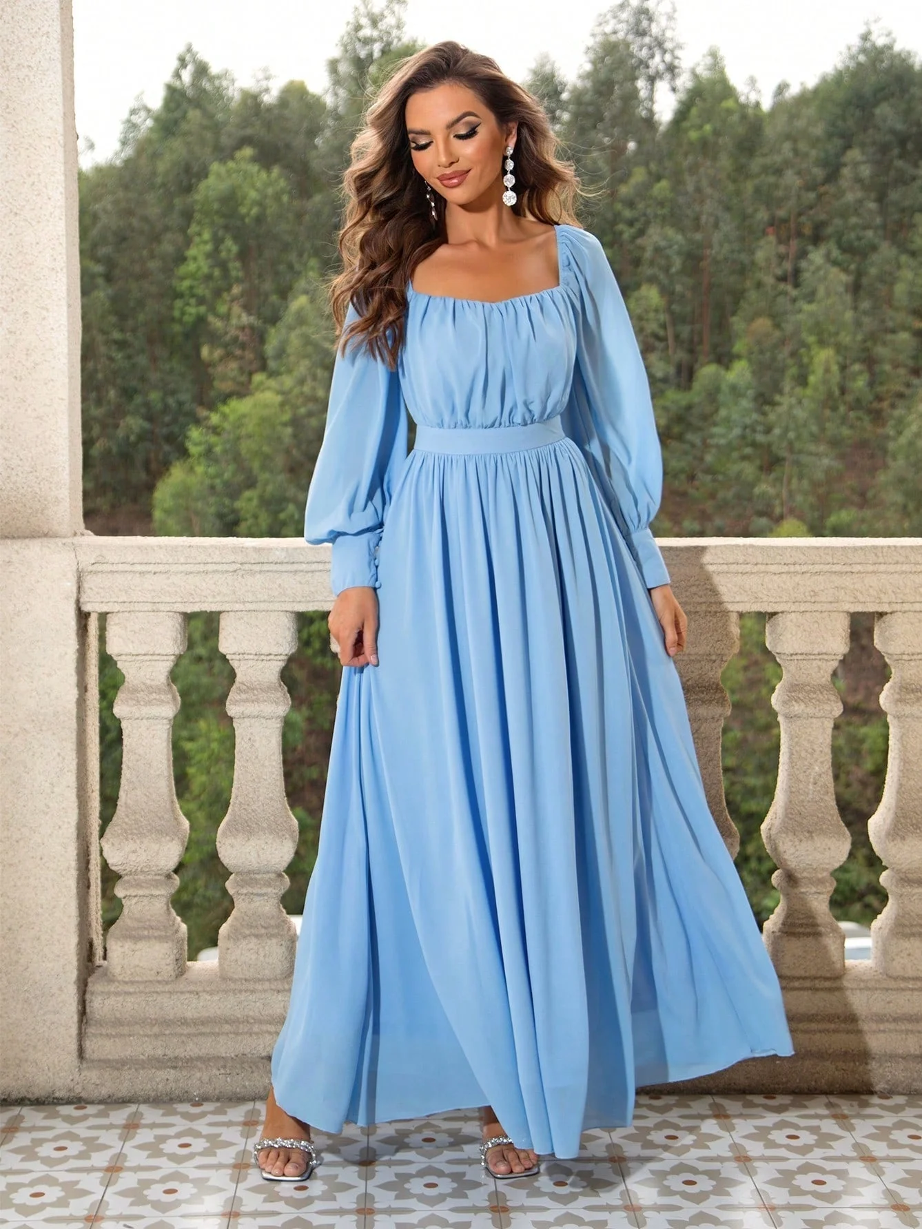 Pofash Sweetheart Lantern Sleeve Dress